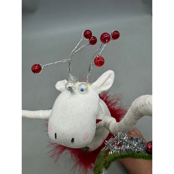 Handcrafted Christmas Reindeer Figurine With Red Feather Skirt & Antlers READ - Picture 8 of 9